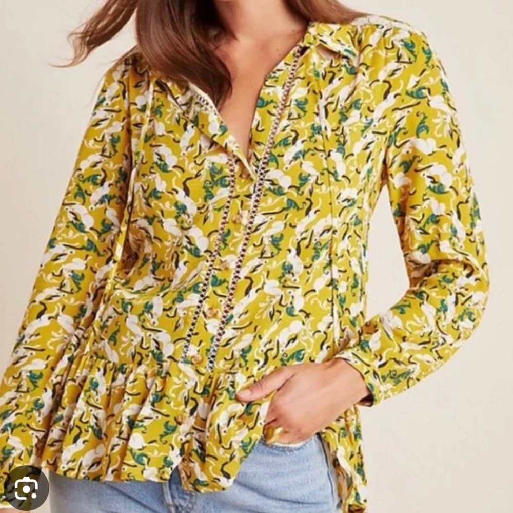 Anthropologie Maeve Janie Flounced Peasant Floral Yellow Blouse